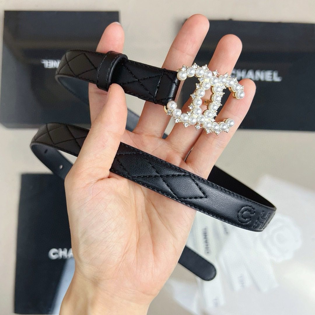 Chanel pearl rhinestone logo belt 20mm view 5