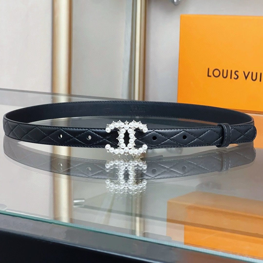 Chanel pearl rhinestone logo belt 20mm view 6