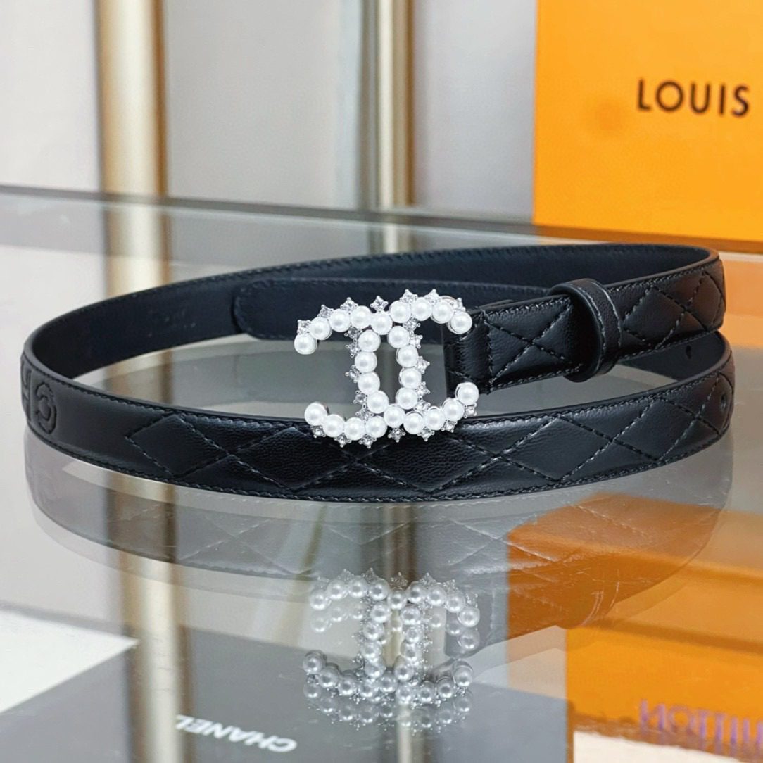 Chanel pearl rhinestone logo belt 20mm view 8