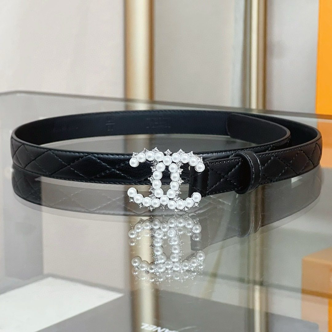 Chanel pearl rhinestone logo belt 20mm view 9