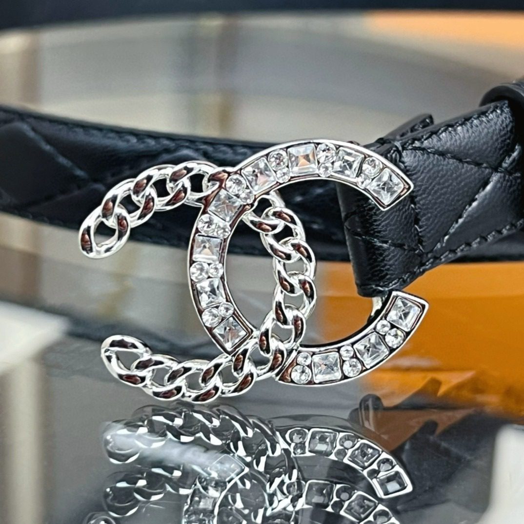 Chanel rhinestone logo belt 20mm view 3